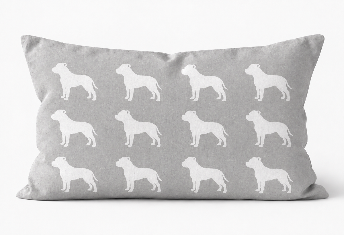Staffordshire Bull Terrier Pattern Linen Cushion Grey
