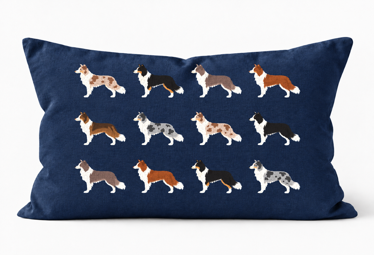 All Types of Border Collie Pattern Linen Cushion Navy