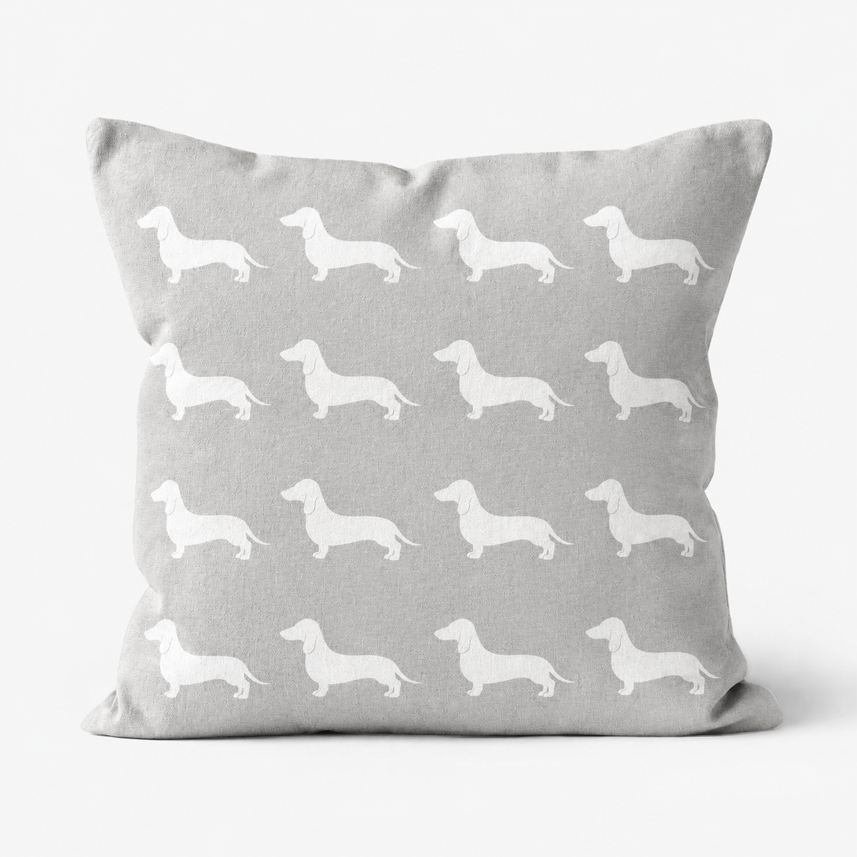 Dachshund Pattern Linen Cushion Grey