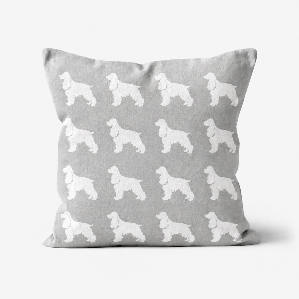 Cocker Spaniel Pattern Linen Cushion Grey