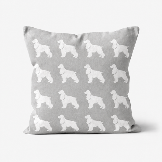 Cocker Spaniel Pattern Linen Cushion Grey