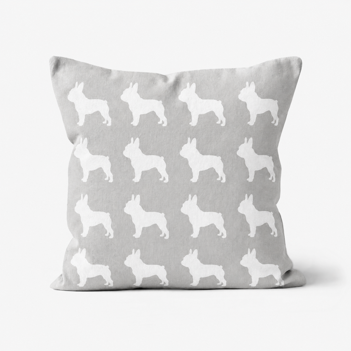 French Bulldog Pattern Linen Cushion Grey