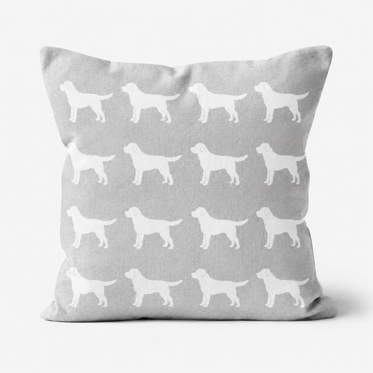 Labrador Pattern Linen Cushion Grey