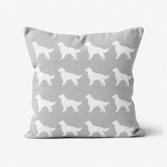 Golden Retriever Pattern Linen Cushion Grey
