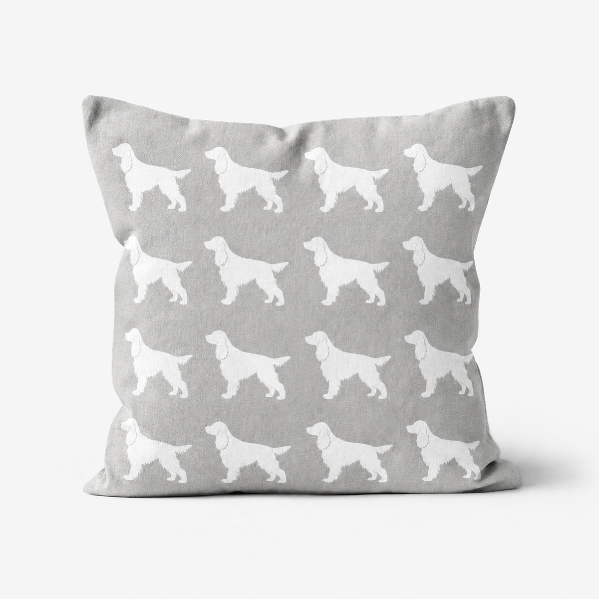 English Springer Spaniel Pattern Linen Cushion Grey