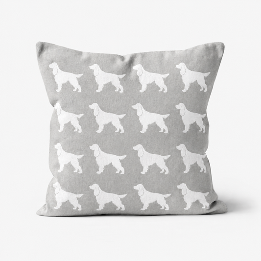 English Springer Spaniel Pattern Linen Cushion Grey
