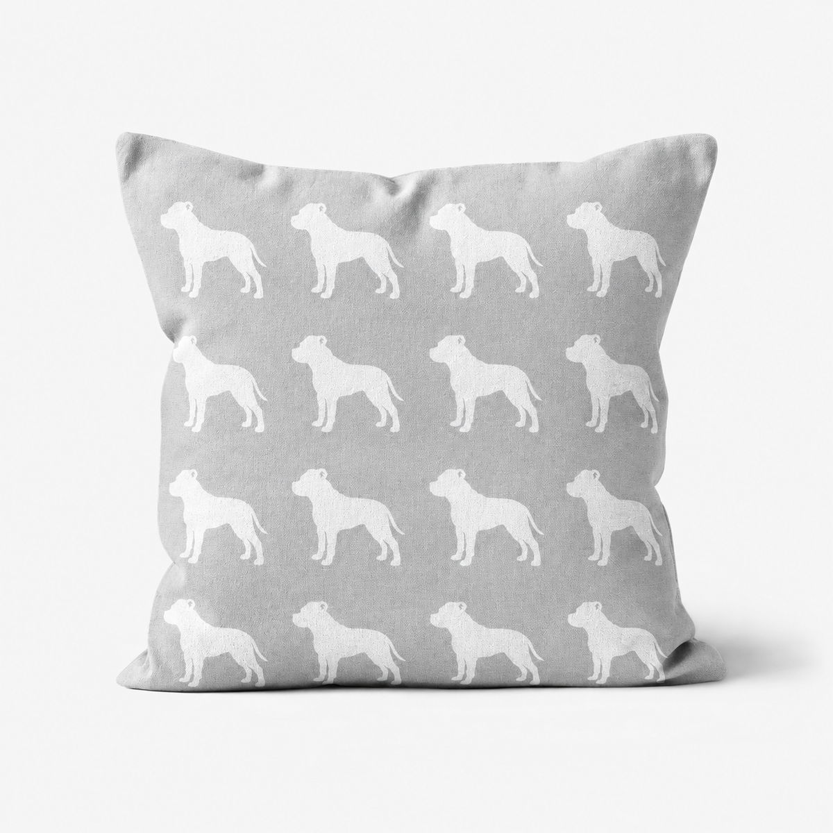 Staffordshire Bull Terrier Pattern Linen Cushion Grey