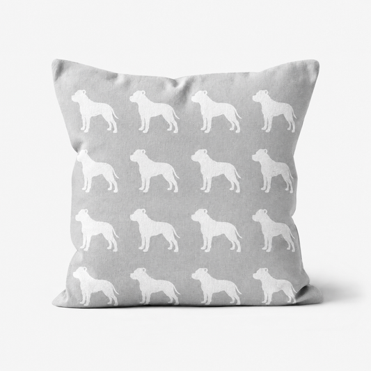 Staffordshire Bull Terrier Pattern Linen Cushion Grey