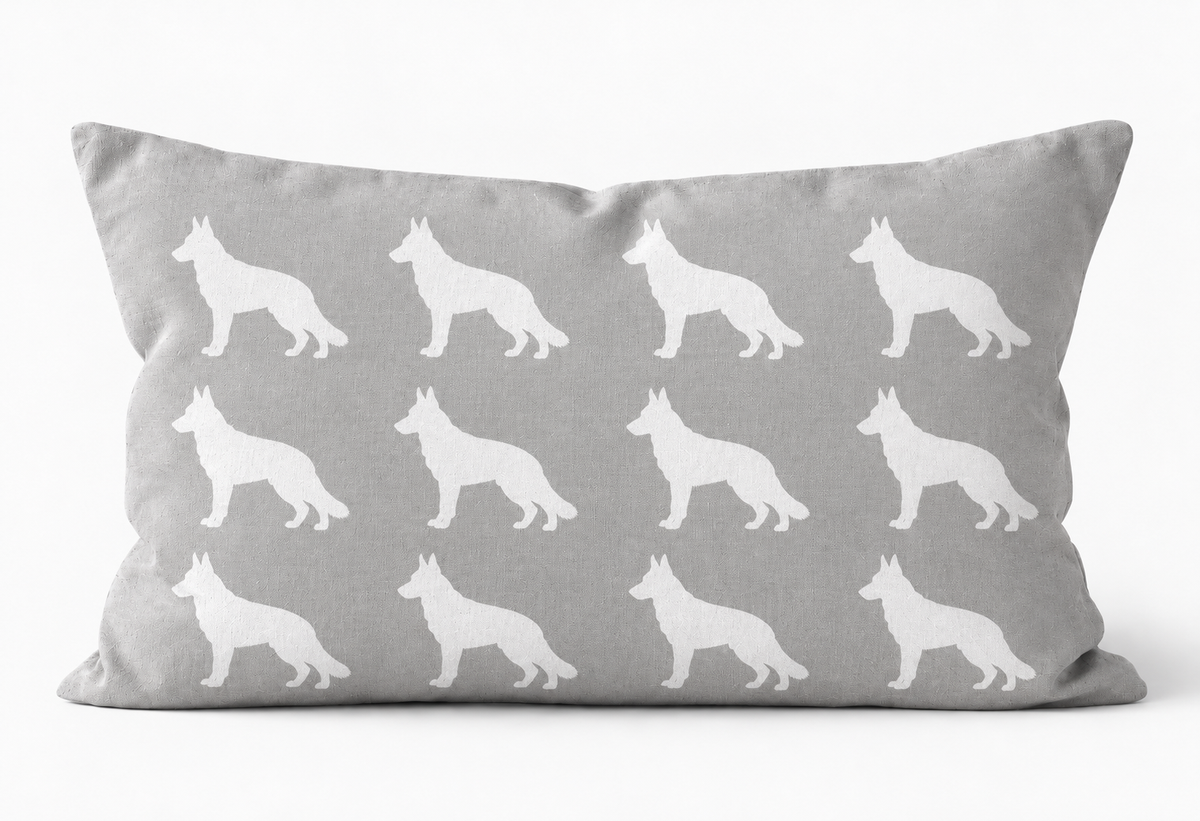 German Shepherd Pattern Linen Cushion Grey