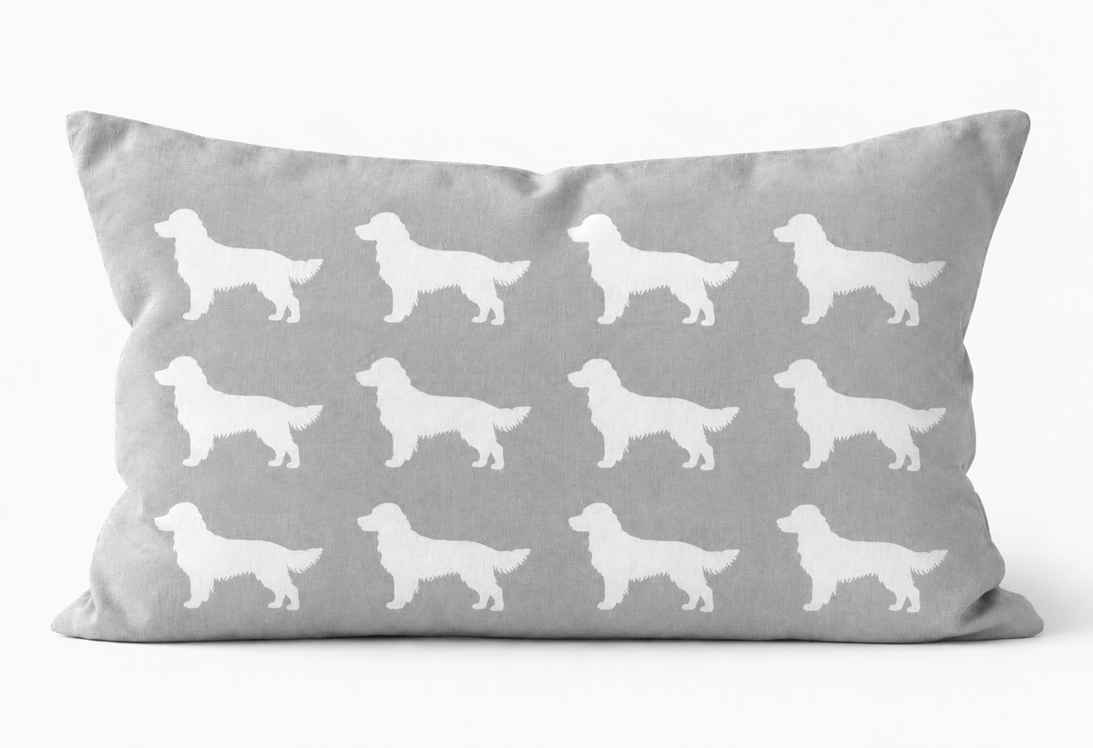 Golden Retriever Pattern Linen Cushion Grey
