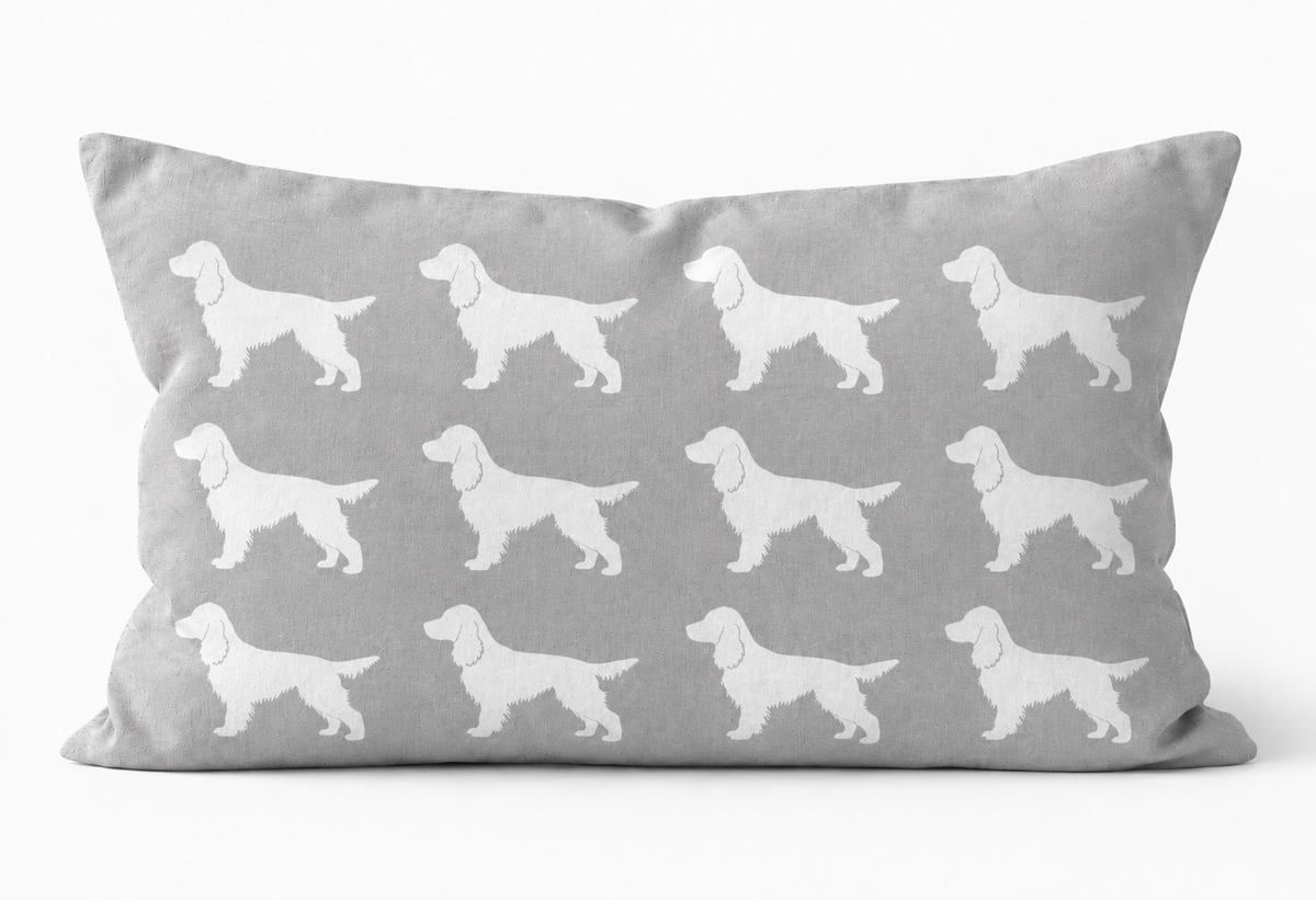 English Springer Spaniel Pattern Linen Cushion Grey