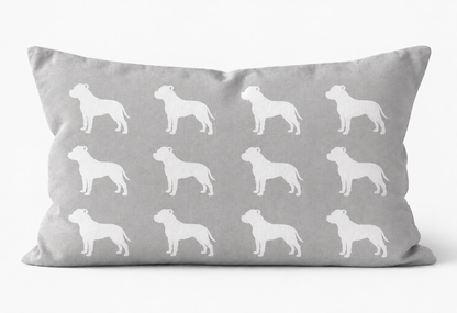 Staffordshire Bull Terrier Pattern Linen Cushion Grey