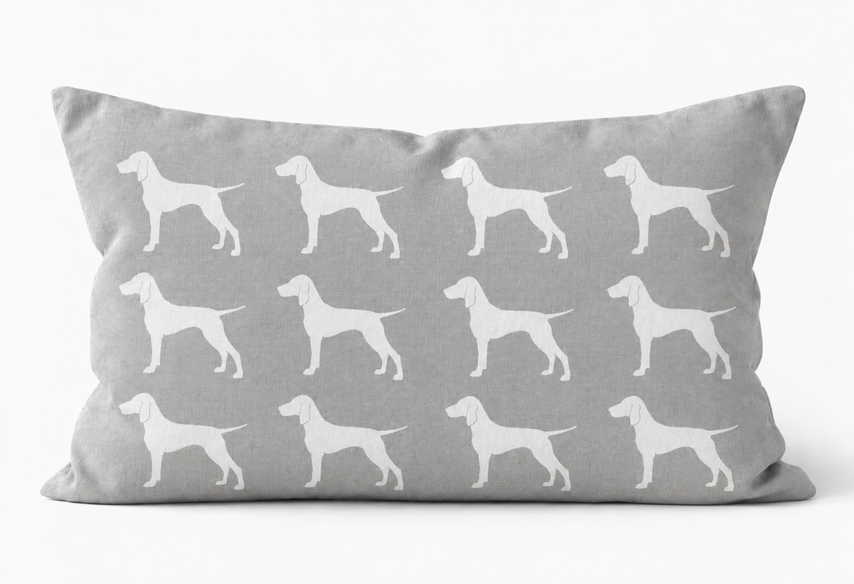 Weimaraner Pattern Linen Cushion Grey