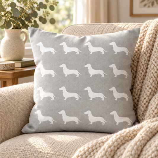 Dachshund Pattern Linen Cushion