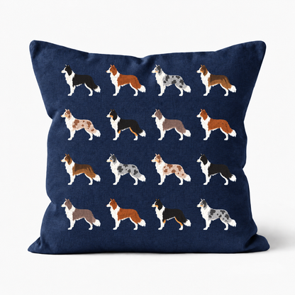 All Types of Border Collie Pattern Linen Cushion Navy