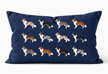 All Types of Border Collie Pattern Linen Cushion Navy