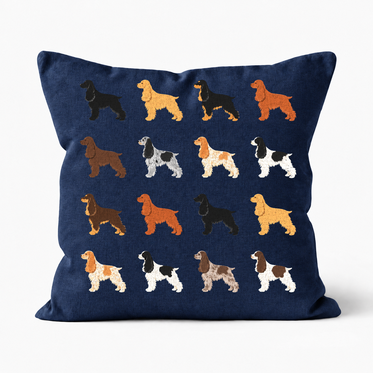 All Types of Cocker Spaniel Pattern Linen Cushion Navy