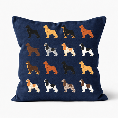 All Types of Cocker Spaniel Pattern Linen Cushion Navy