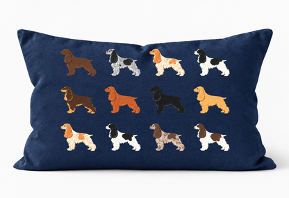 All Types of Cocker Spaniel Pattern Linen Cushion Navy