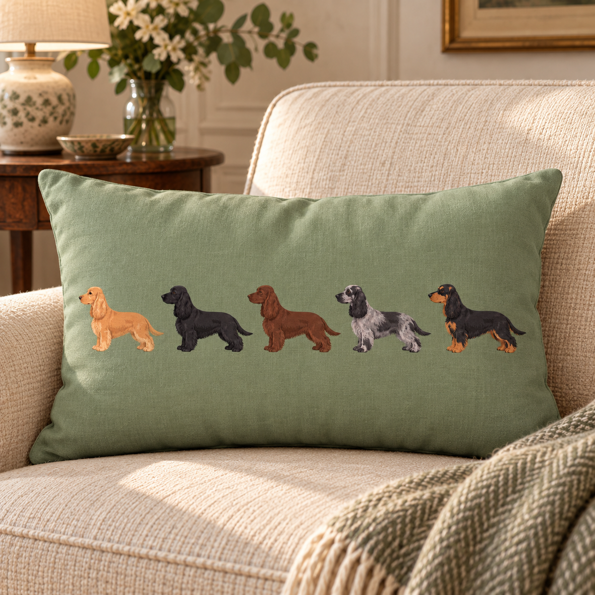 The Cocker Spaniel Line-Up Cushion