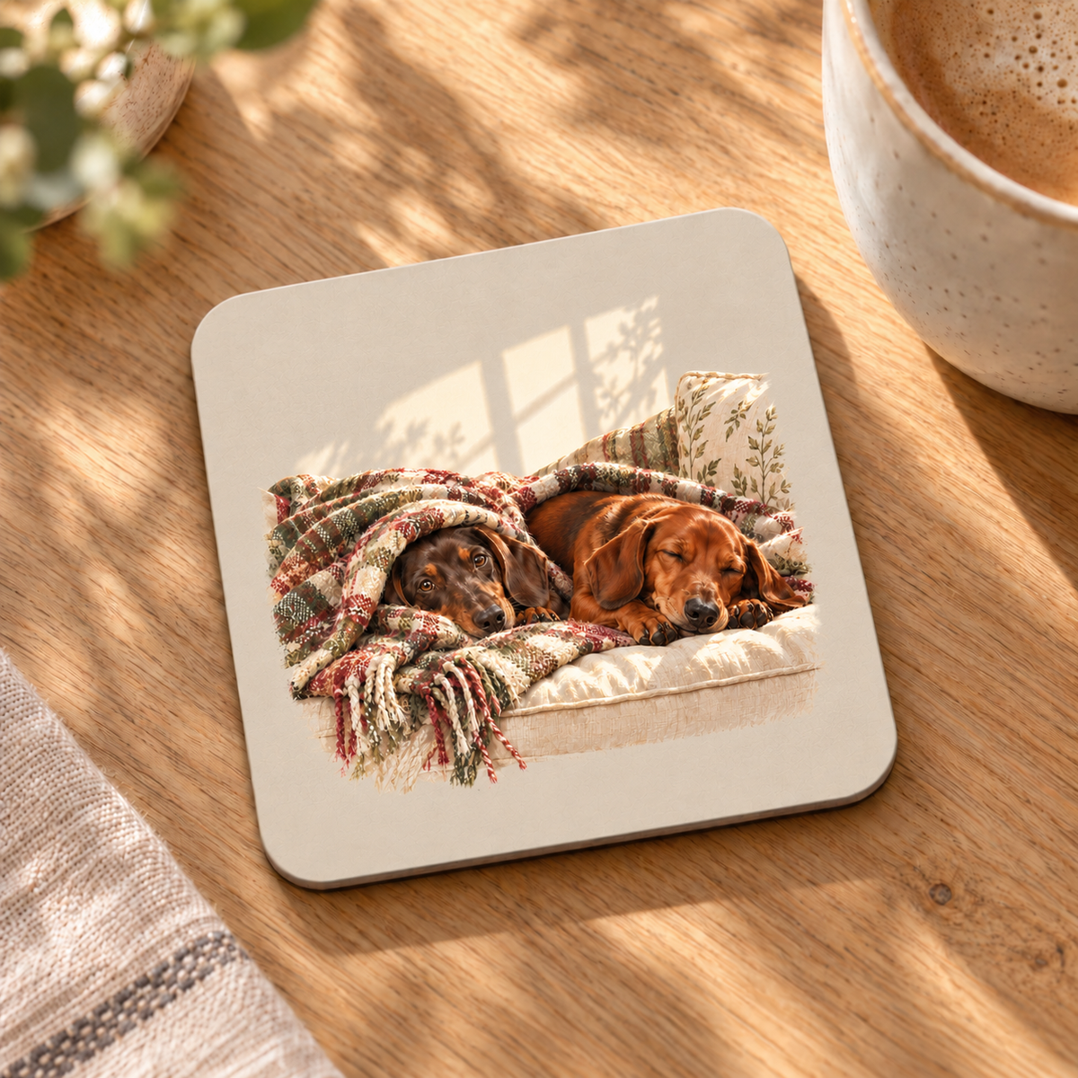 Dachshund Coaster Set – Cosy Afternoon
