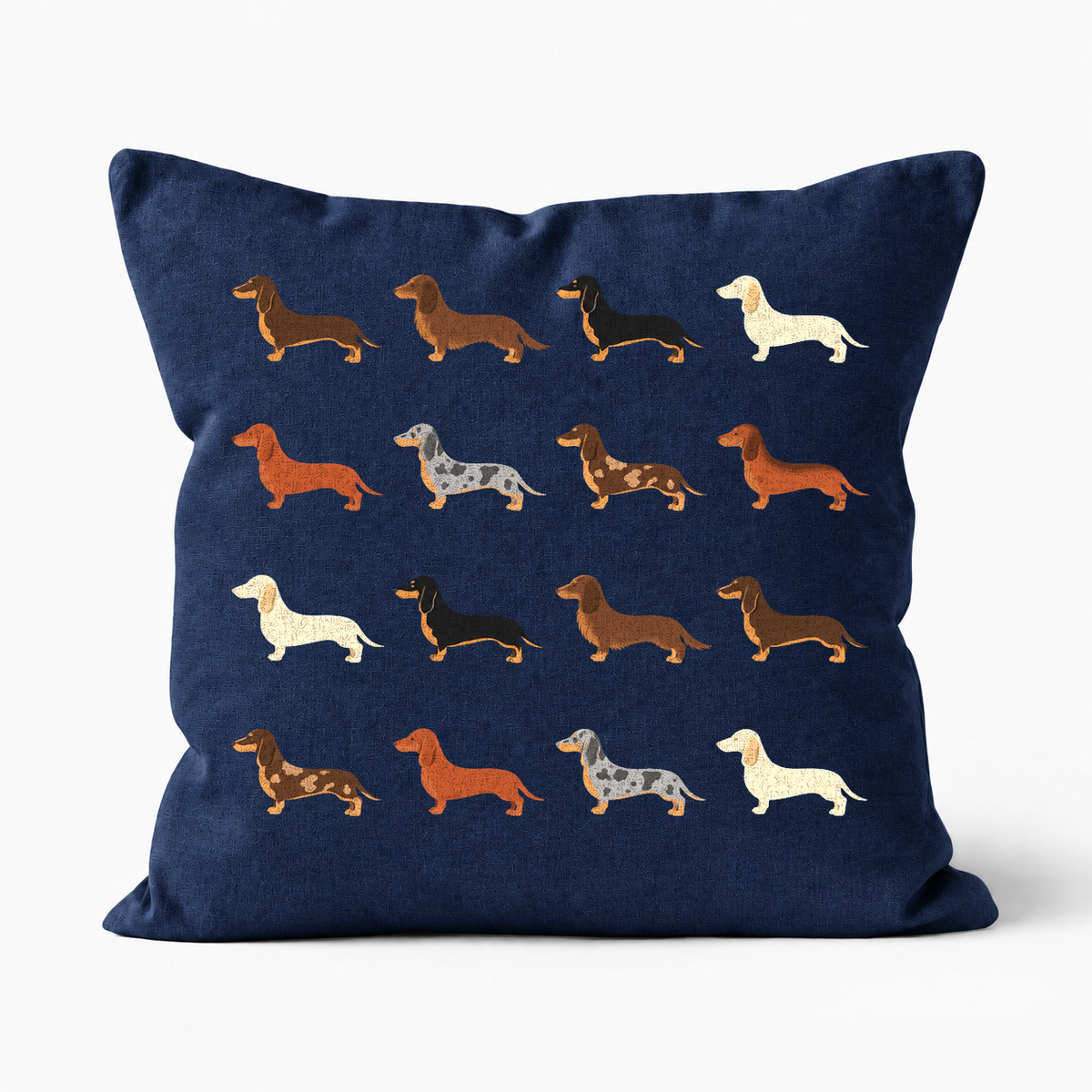 All Types of Dachshund Pattern Linen Cushion Navy
