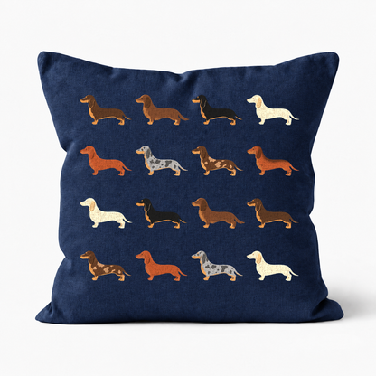 All Types of Dachshund Pattern Linen Cushion Navy
