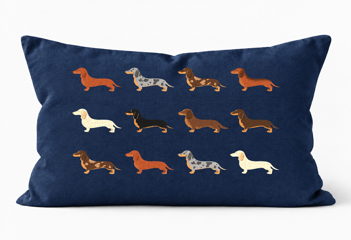 All Types of Dachshund Pattern Linen Cushion Navy