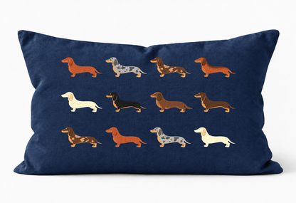 All Types of Dachshund Pattern Linen Cushion Navy