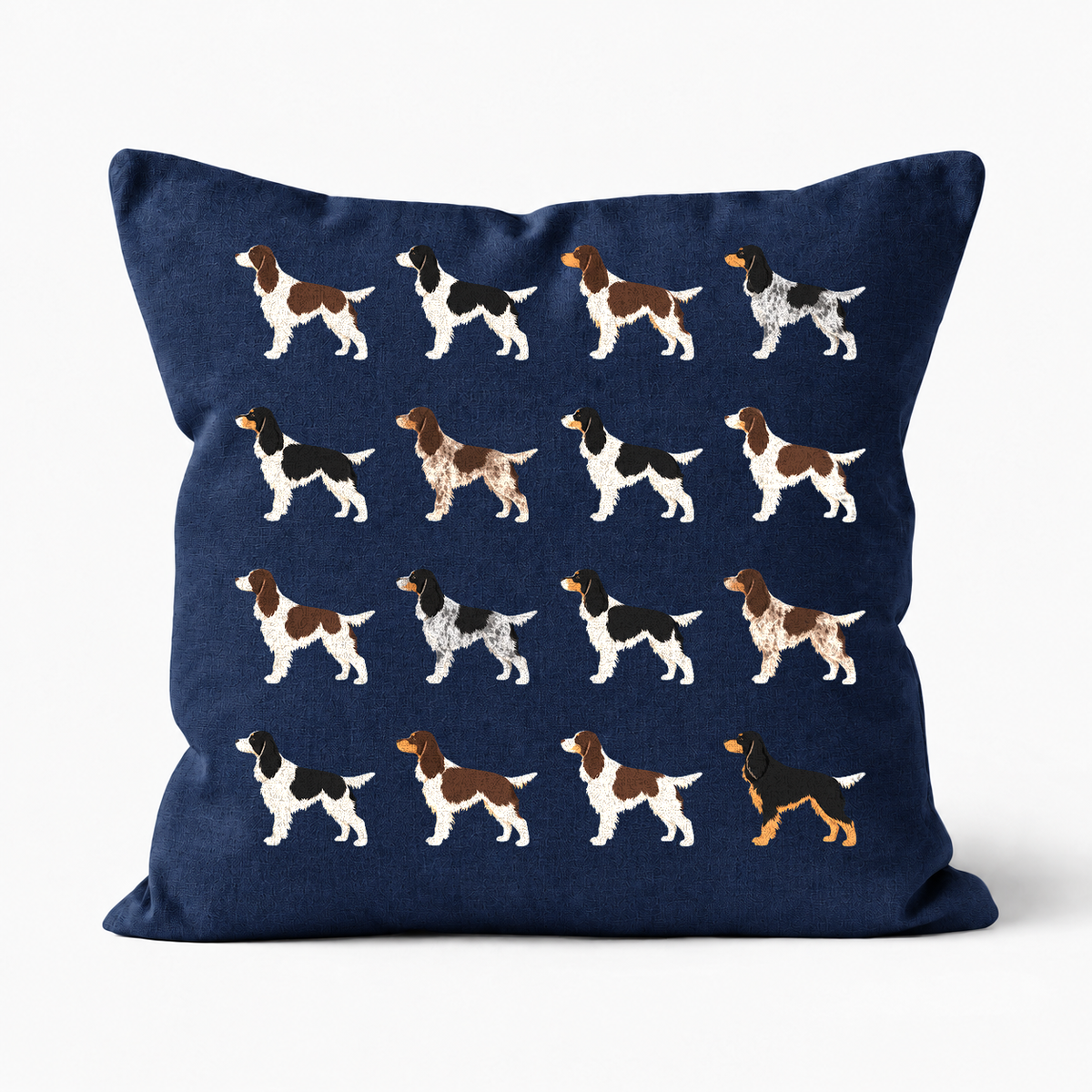 All Types of English Springer Spaniel Pattern Linen Cushion Navy