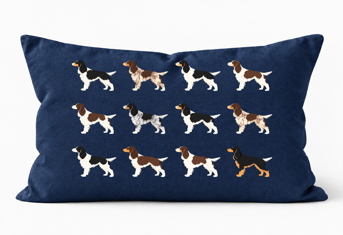All Types of English Springer Spaniel Pattern Linen Cushion Navy
