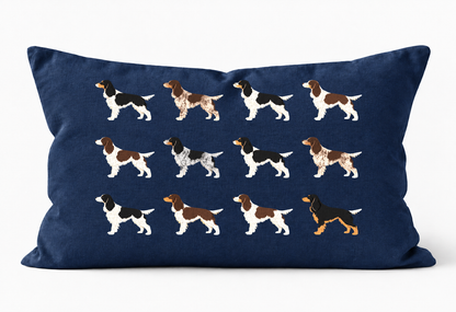 All Types of English Springer Spaniel Pattern Linen Cushion Navy