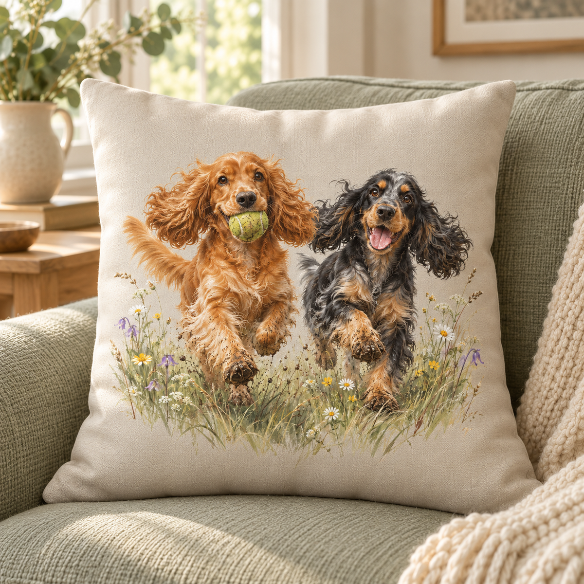 Cocker Spaniel Countryside Cushion – Ball Chasers