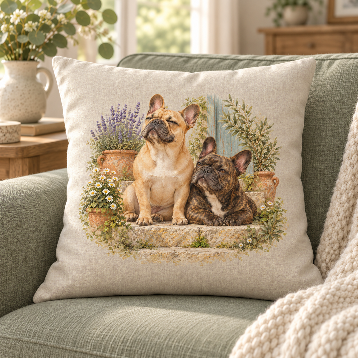 French Bulldog Garden Cushion – Sunshine & Lavender