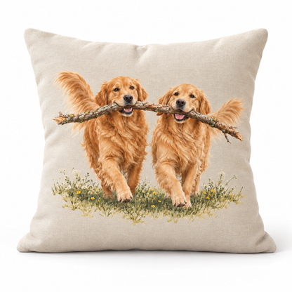 Golden Retriever Countryside Cushion – Stick Together