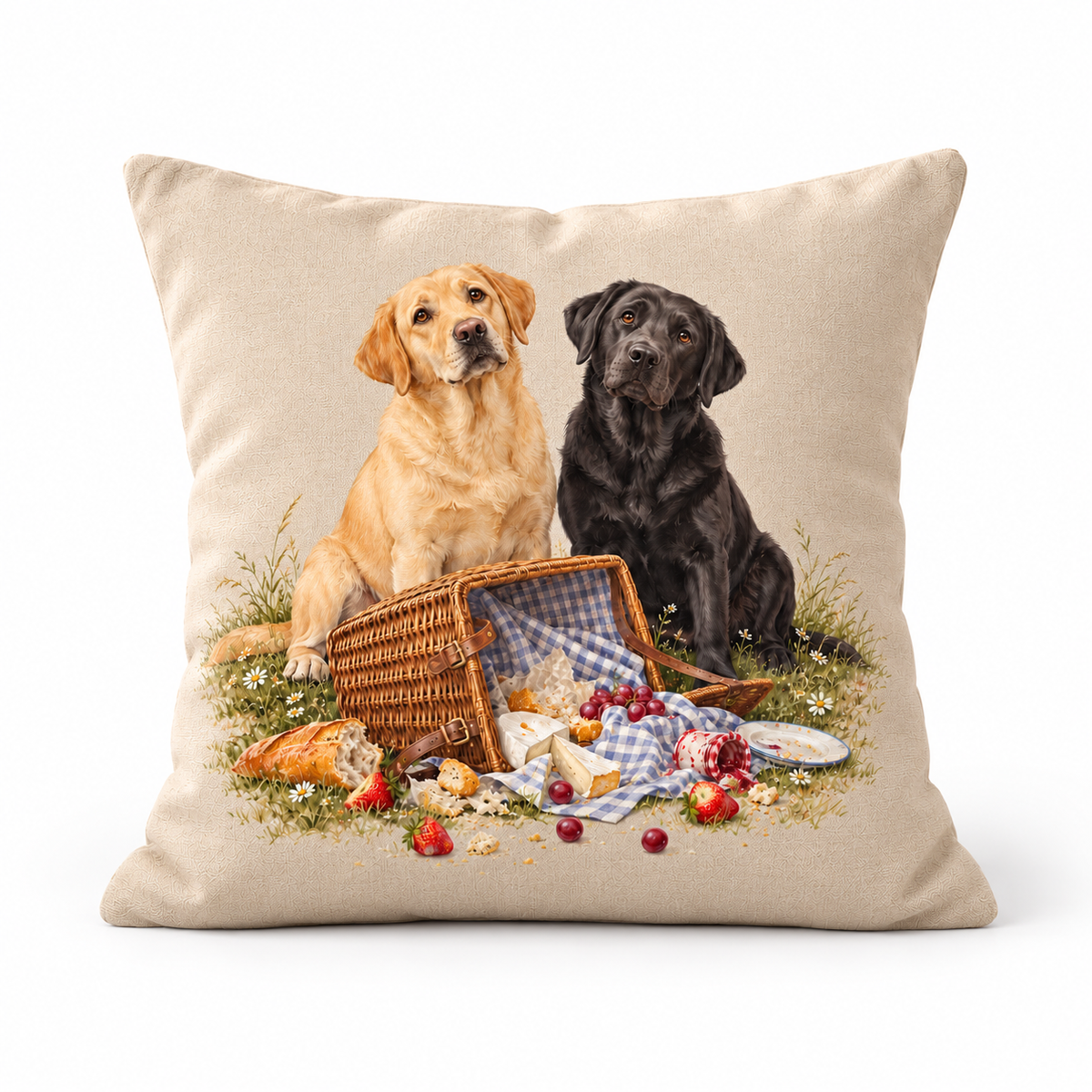 Labrador Retriever Countryside Cushion – Picnic Trouble