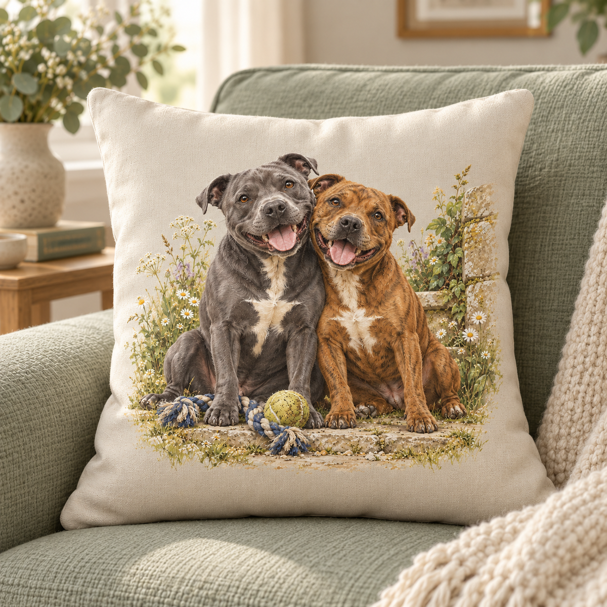 Staffordshire Bull Terrier Garden Cushion – Best Friends