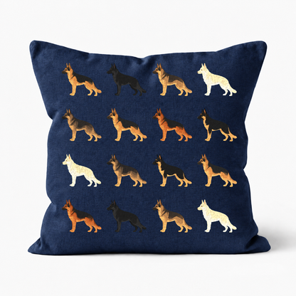All Types of German Shepherd Pattern Linen Cushion Navy