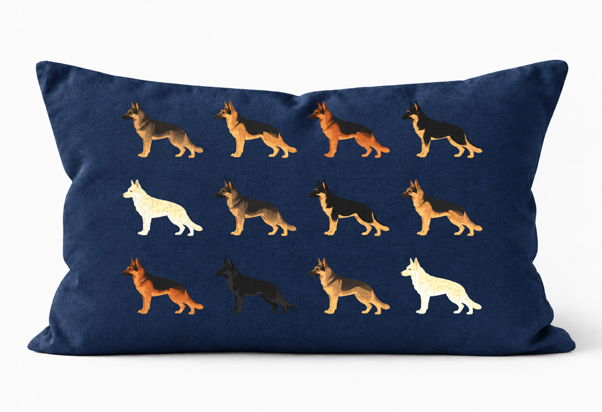All Types of German Shepherd Pattern Linen Cushion Navy