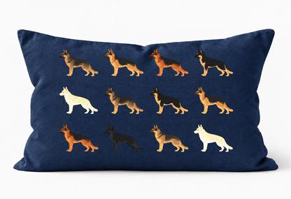 All Types of German Shepherd Pattern Linen Cushion Navy