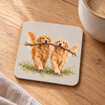 Golden Retriever Coaster Set – Countryside Walk