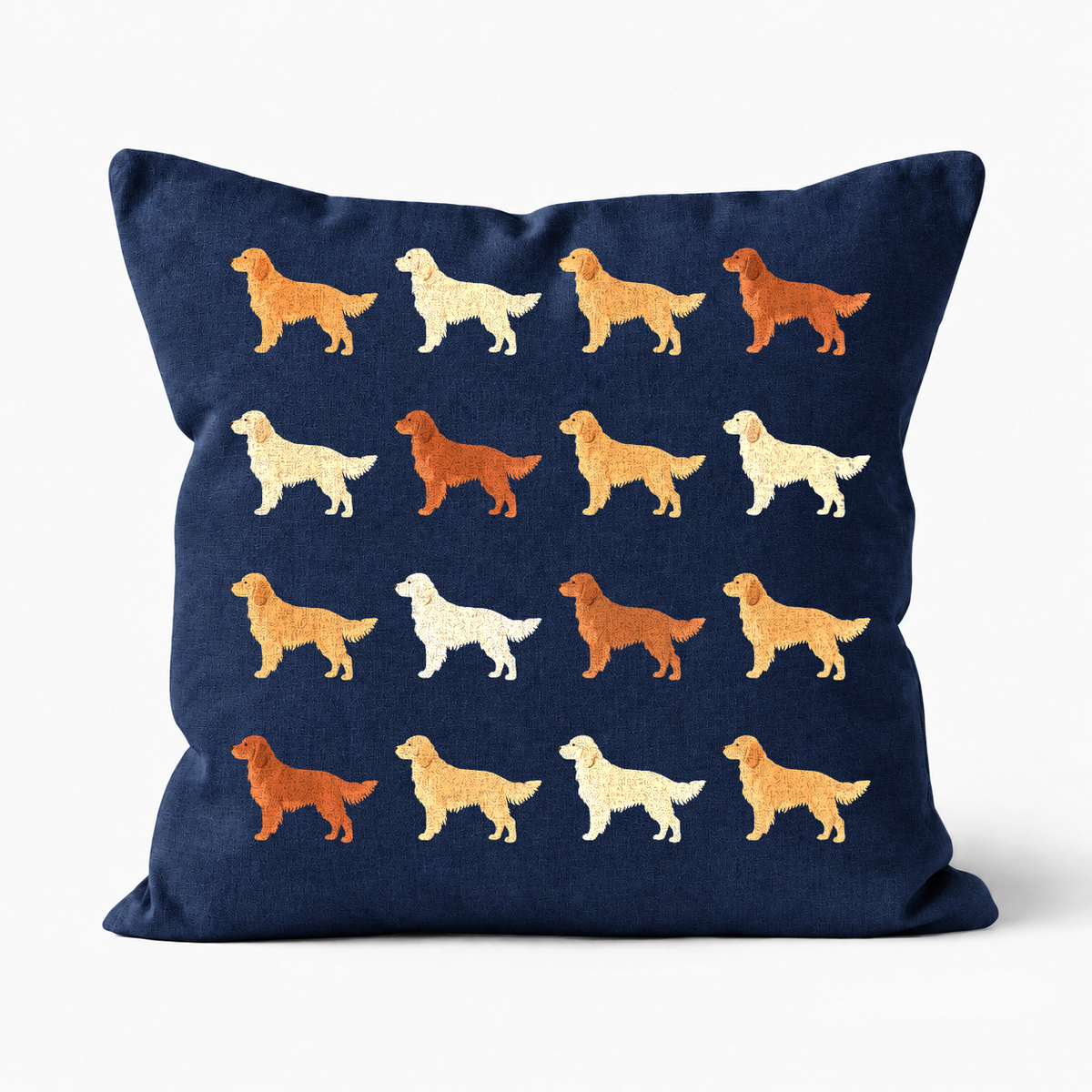 All Types of Golden Retriever Pattern Linen Cushion Navy
