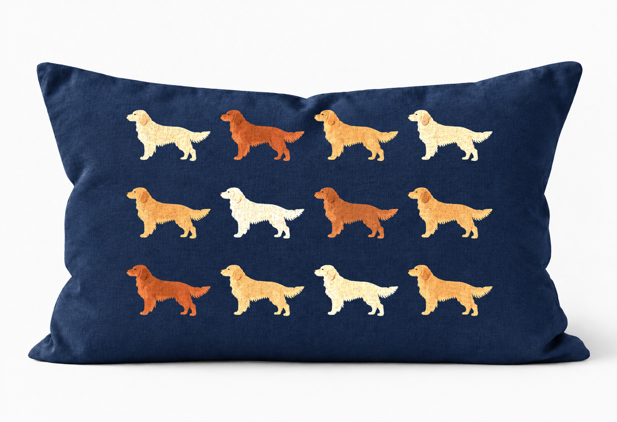 All Types of Golden Retriever Pattern Linen Cushion Navy