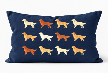 All Types of Golden Retriever Pattern Linen Cushion Navy