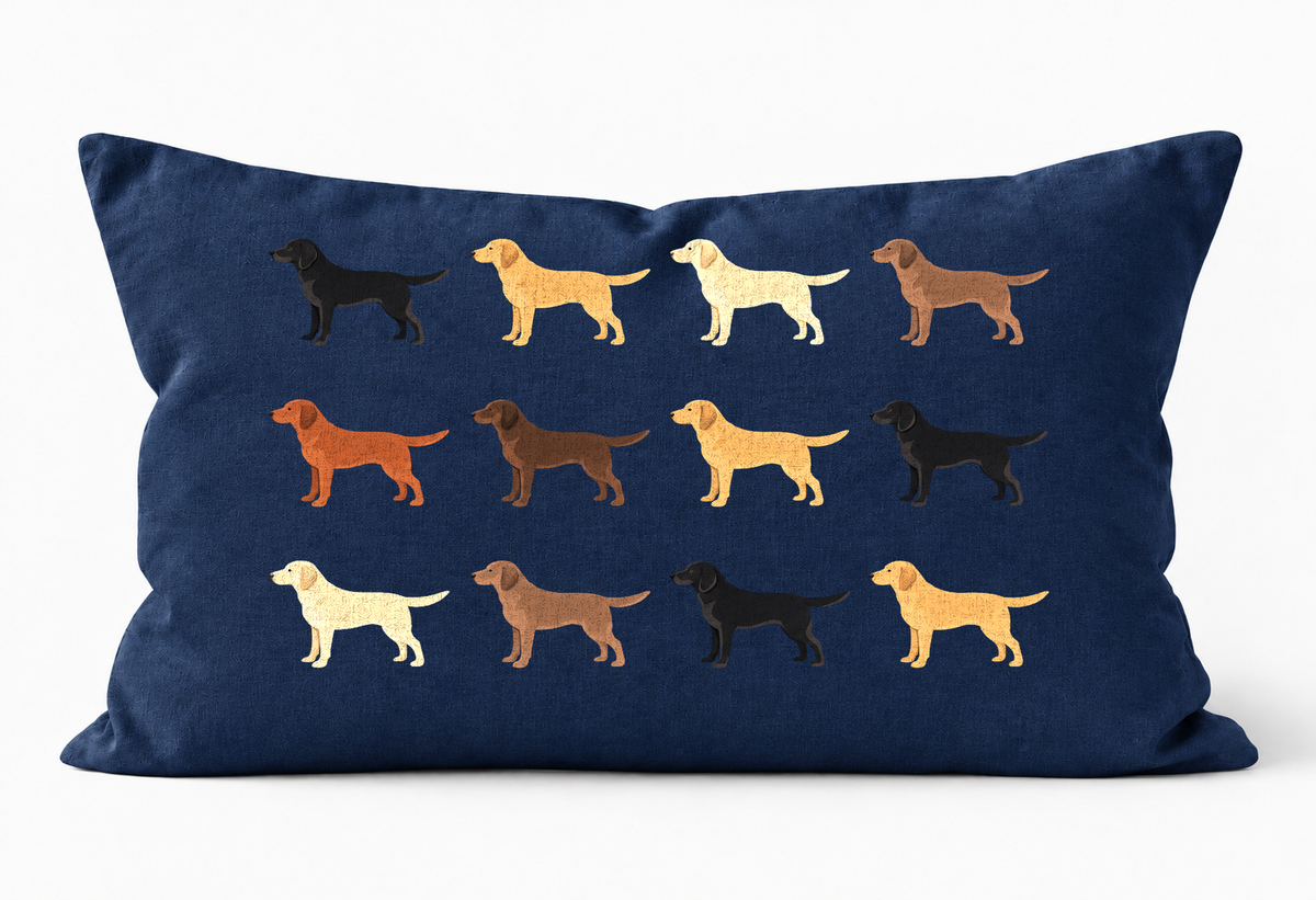 All Types of Labrador Pattern Linen Cushion Navy