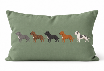 The Staffordshire Bull Terrier Line-Up Cushion