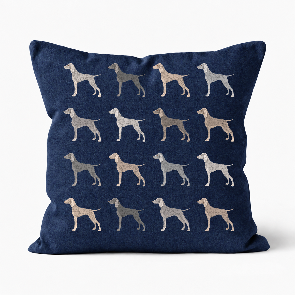 All Types of Weimaraner Pattern Linen Cushion Navy